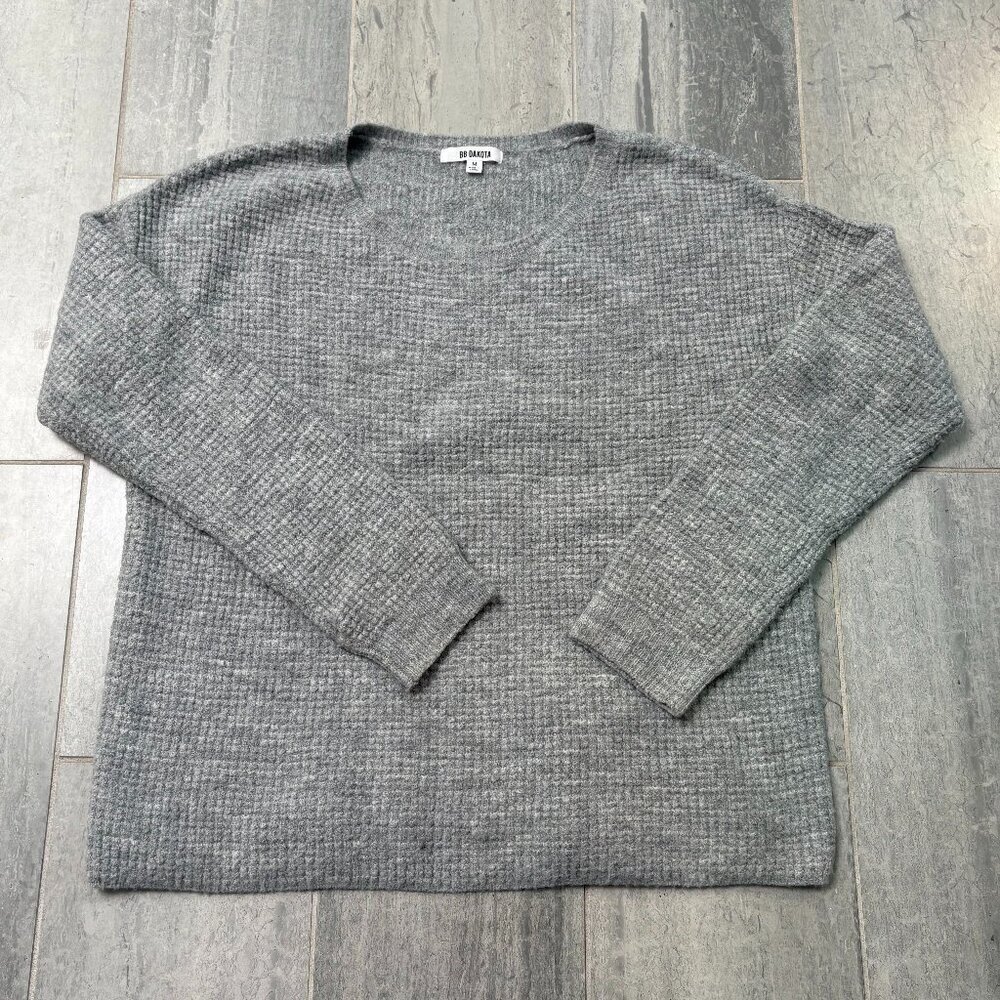 BB Dakota Waffle Stitch Crewneck Pullover Sweater Gray Size Medium